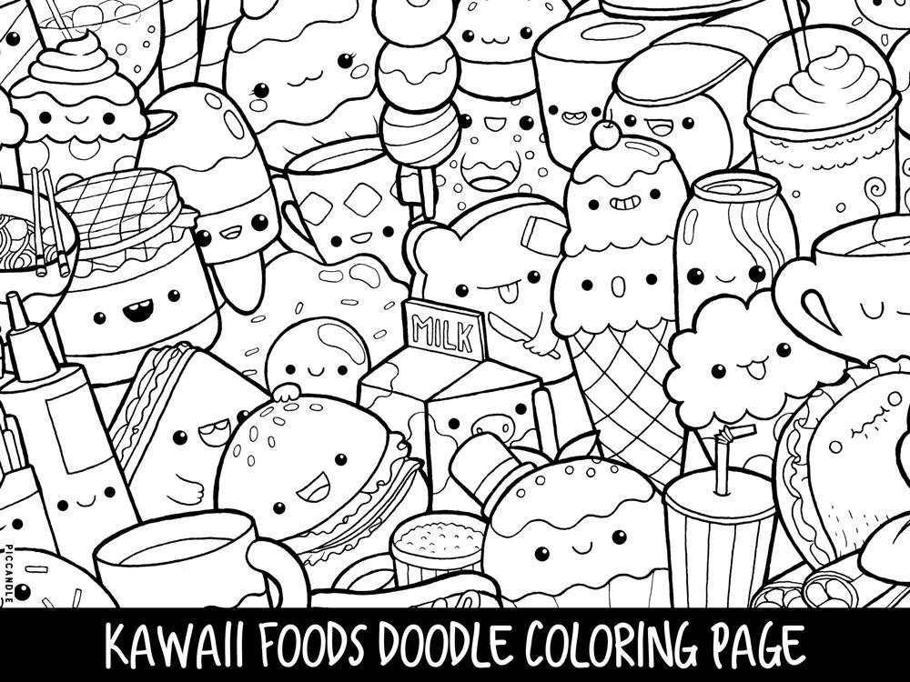 Food Coloring Pages For Kids
 Foods Doodle Coloring Page Printable Cute Kawaii Coloring