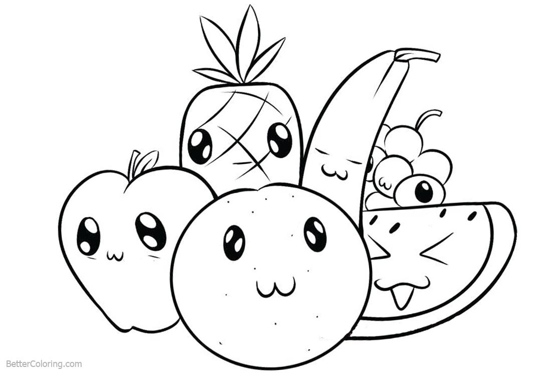 Food Coloring Pages For Kids
 Cute Food Coloring Pages Cartoon Fruits Free Printable