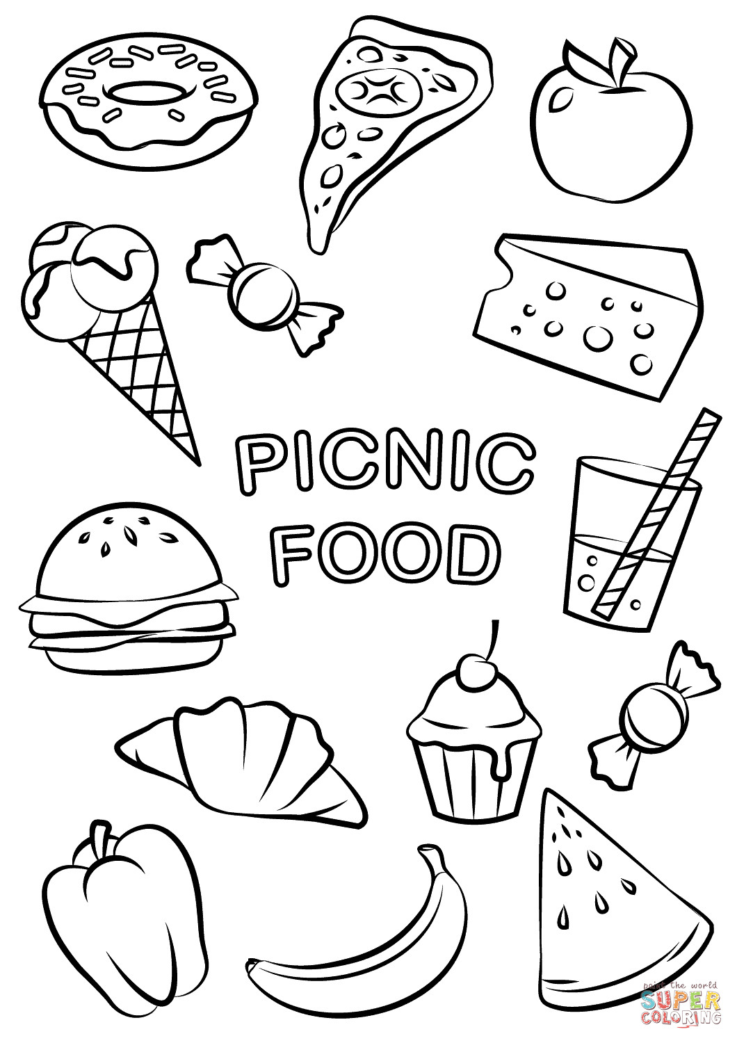 Food Coloring Pages For Kids
 Picnic Food coloring page