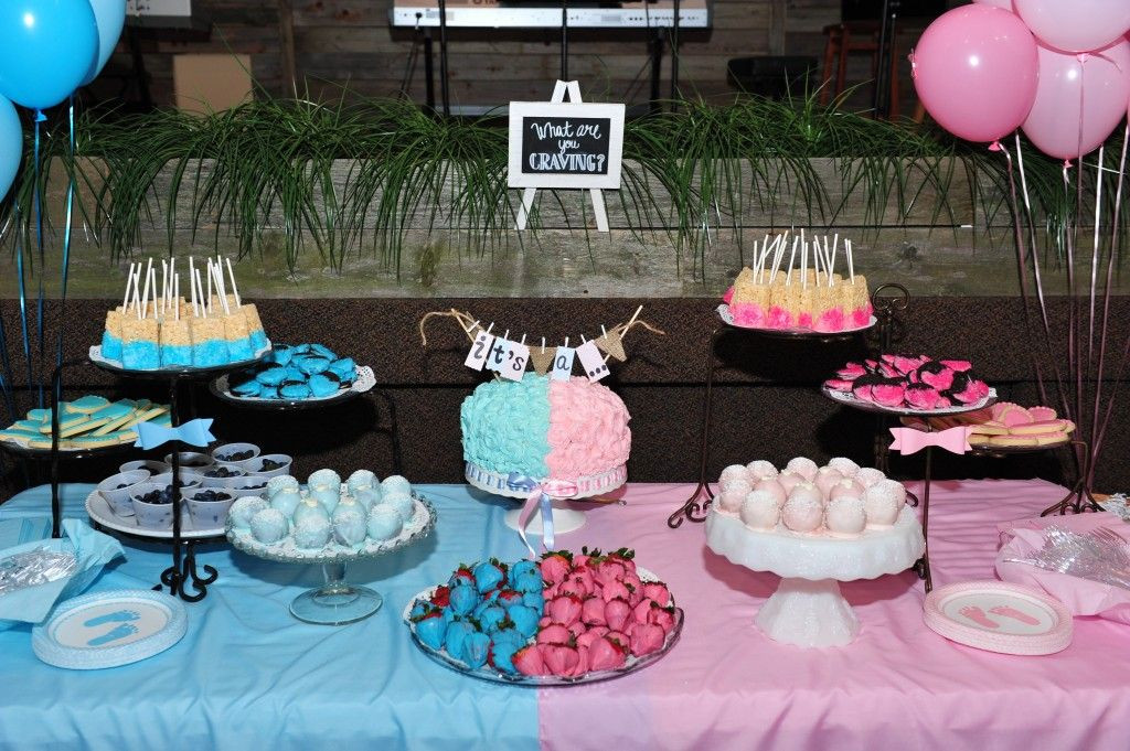 Food Ideas For Baby Gender Reveal Party
 Gender reveal dessert table