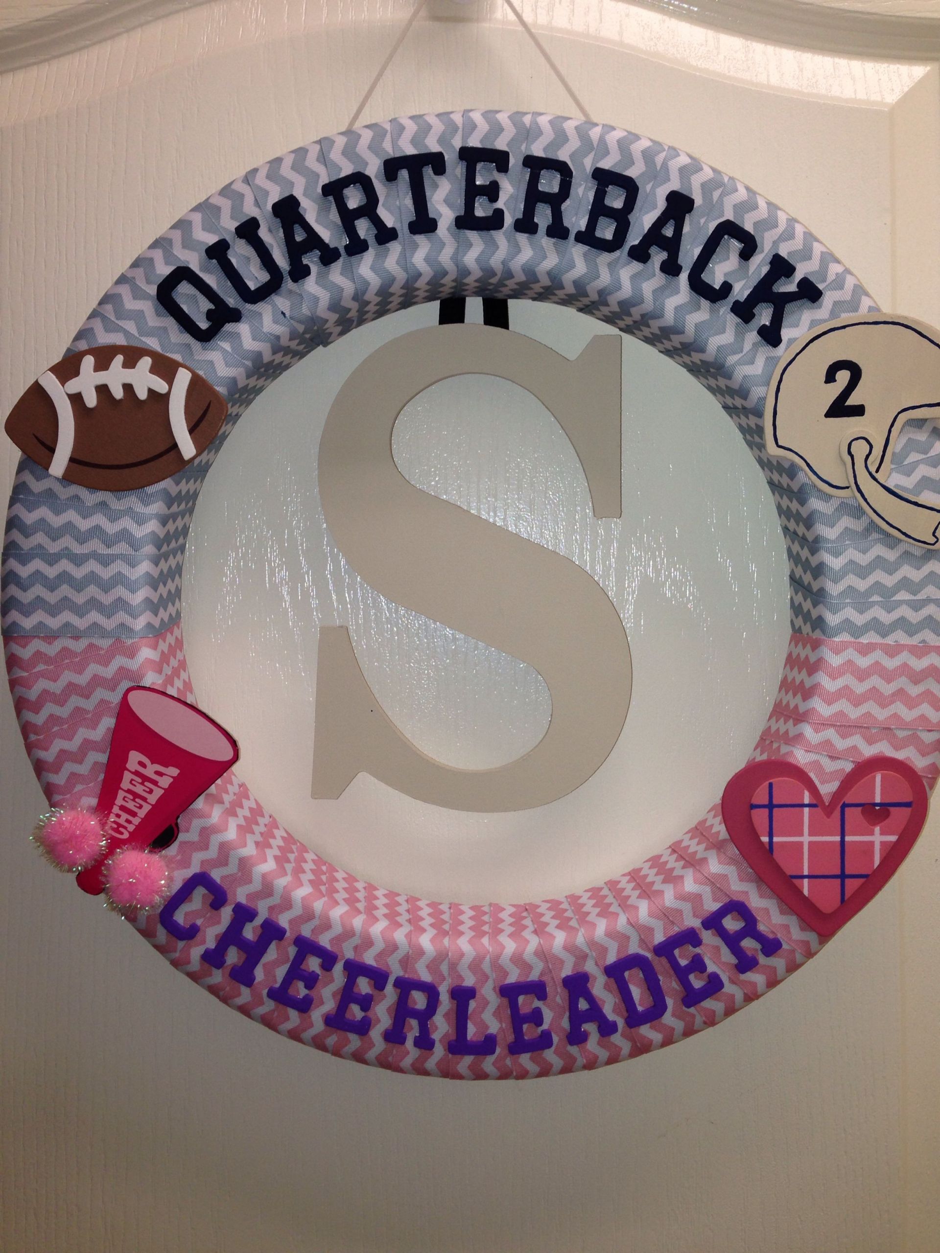 Football Themed Gender Reveal Party Ideas
 Gender reveal wreath Quarterback or cheerleader