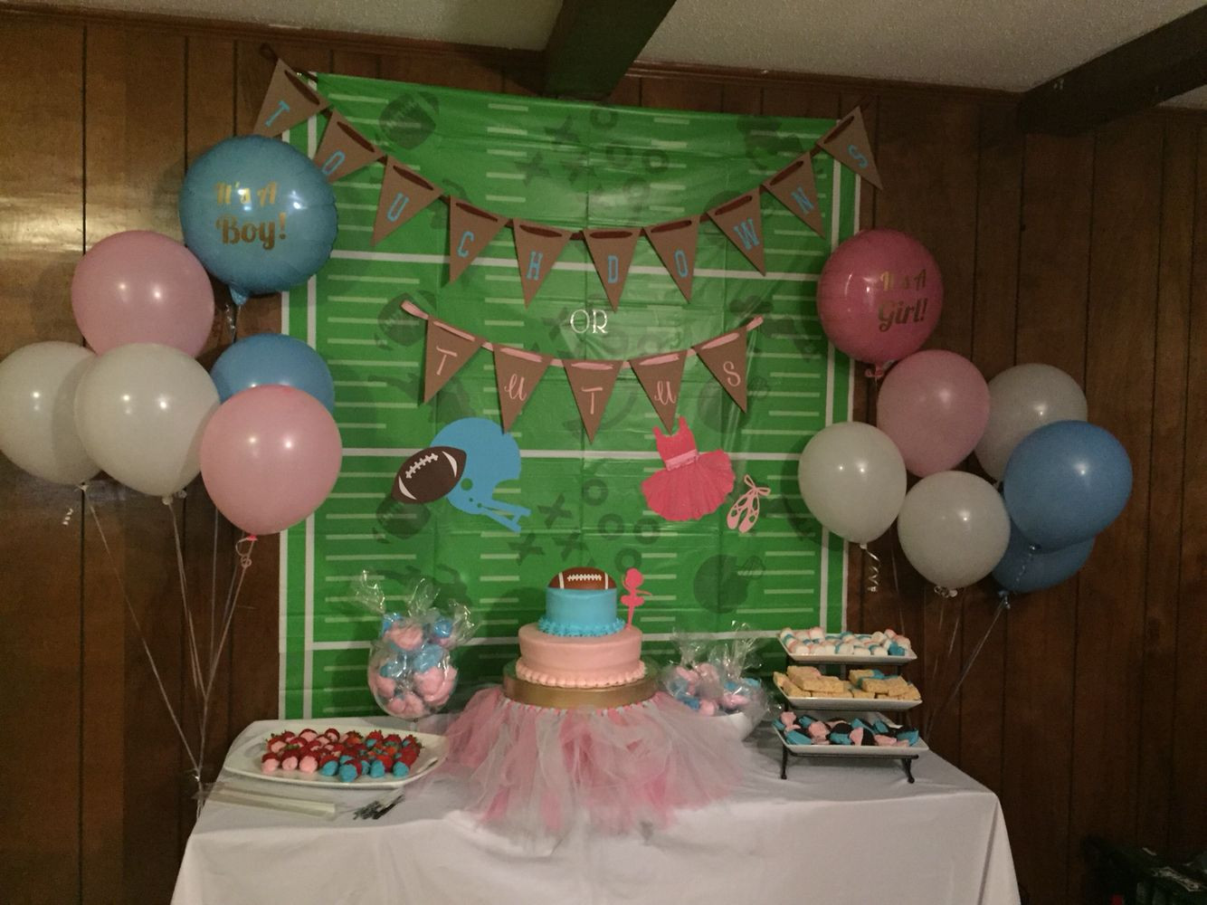 Football Themed Gender Reveal Party Ideas
 Touchdowns or Tutus sweets table