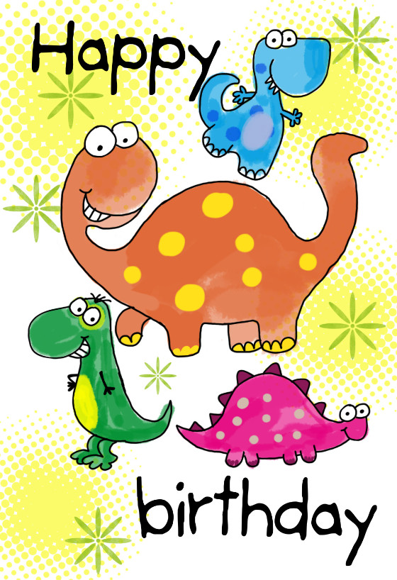 Free Printable Birthday Cards For Kids
 Four Cute Dinosaurs Birthday Card