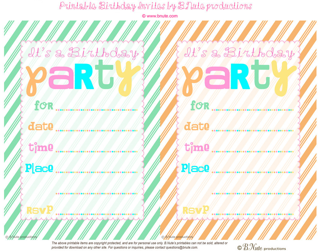 Free Printable Birthday Party Invitations
 bnute productions Free Printable Striped Birthday Party