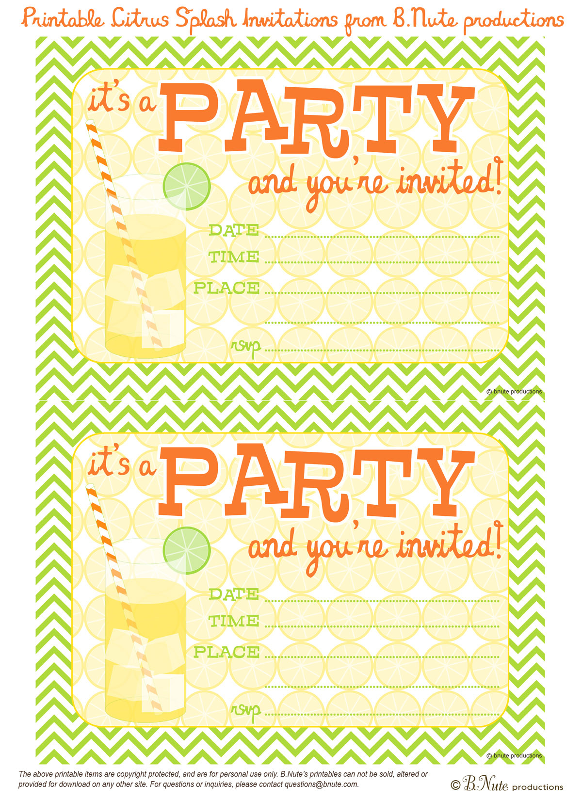 Free Printable Birthday Party Invitations
 bnute productions Free Printable Citrus Splash Invitations