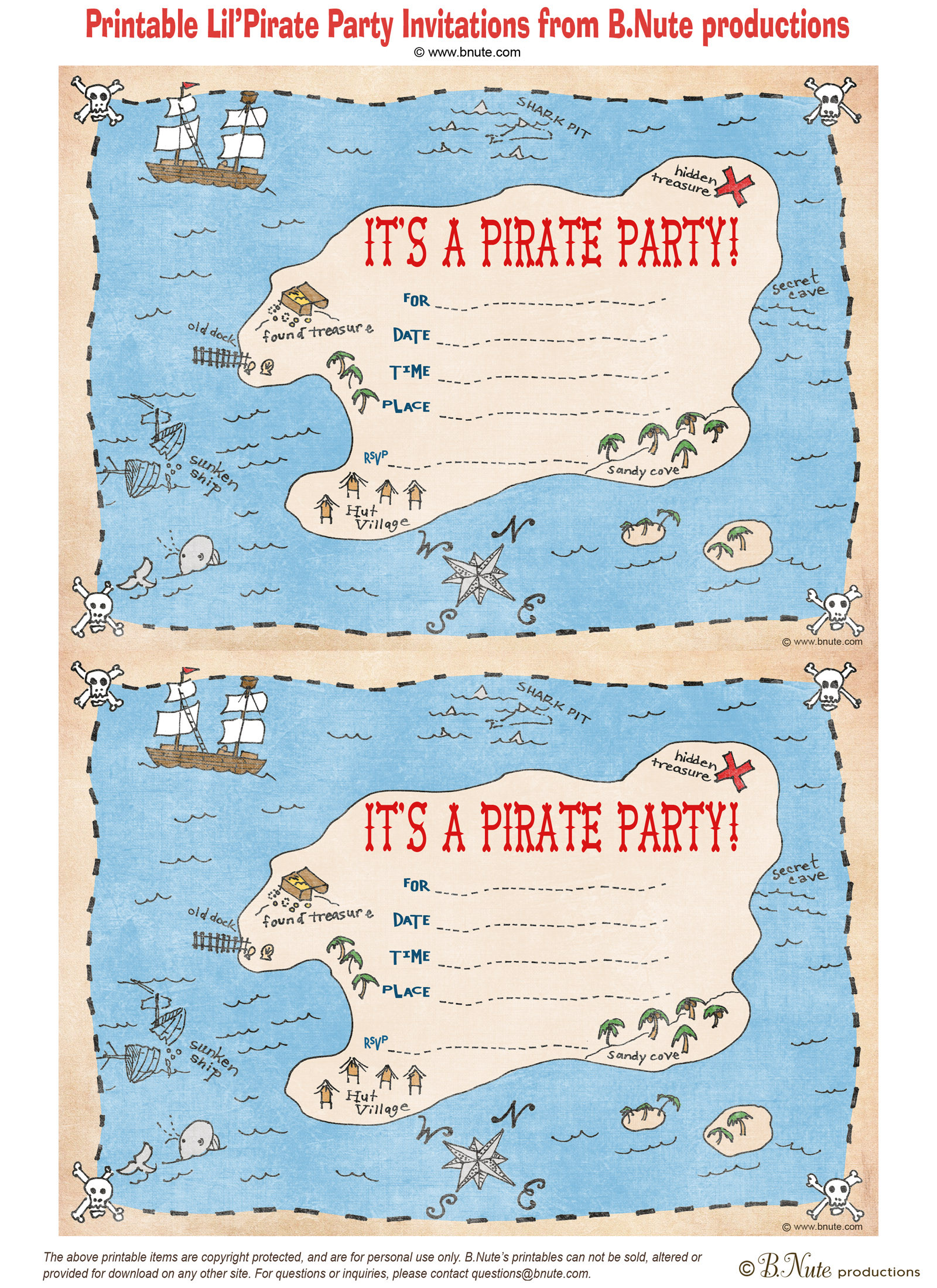 Free Printable Birthday Party Invitations
 bnute productions Free Printable Pirate Party Invitations