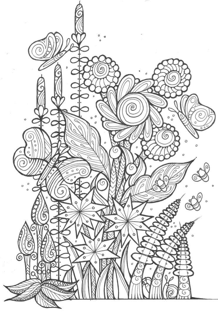Free Printable Coloring Pages Adult
 Butterflies and Bees Adult Coloring Page