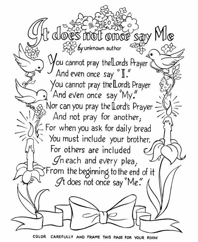Free Printable Coloring Pages On Prayer
 The Lords Prayer Coloring Page