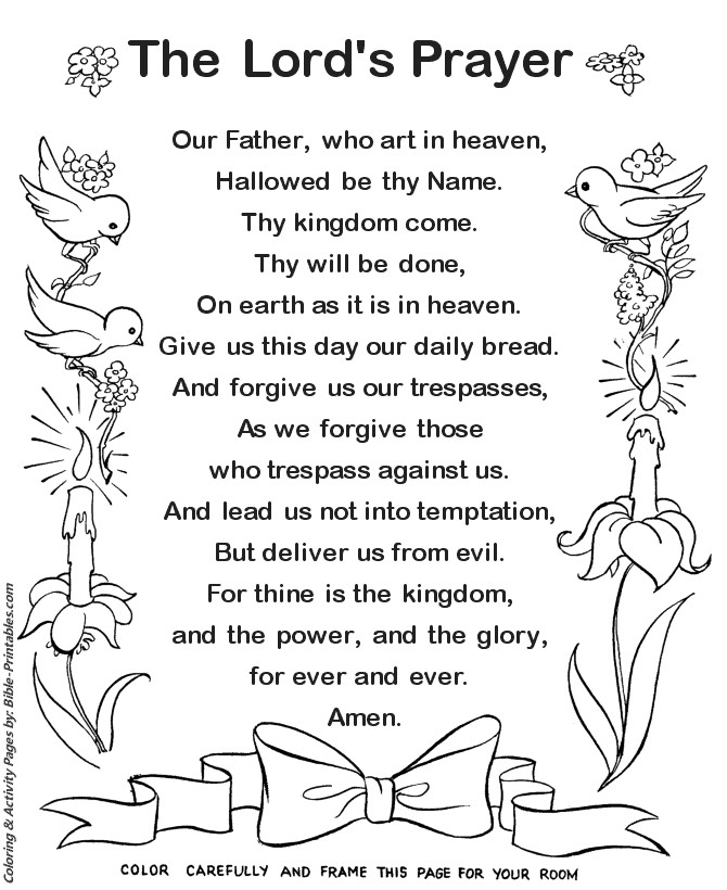Free Printable Coloring Pages On Prayer
 The Lords Prayer Frameable Text