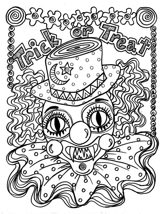 Free Printable Halloween Coloring Pages Adults
 Instant Download Scary Clown Halloween Spooky Coloring page