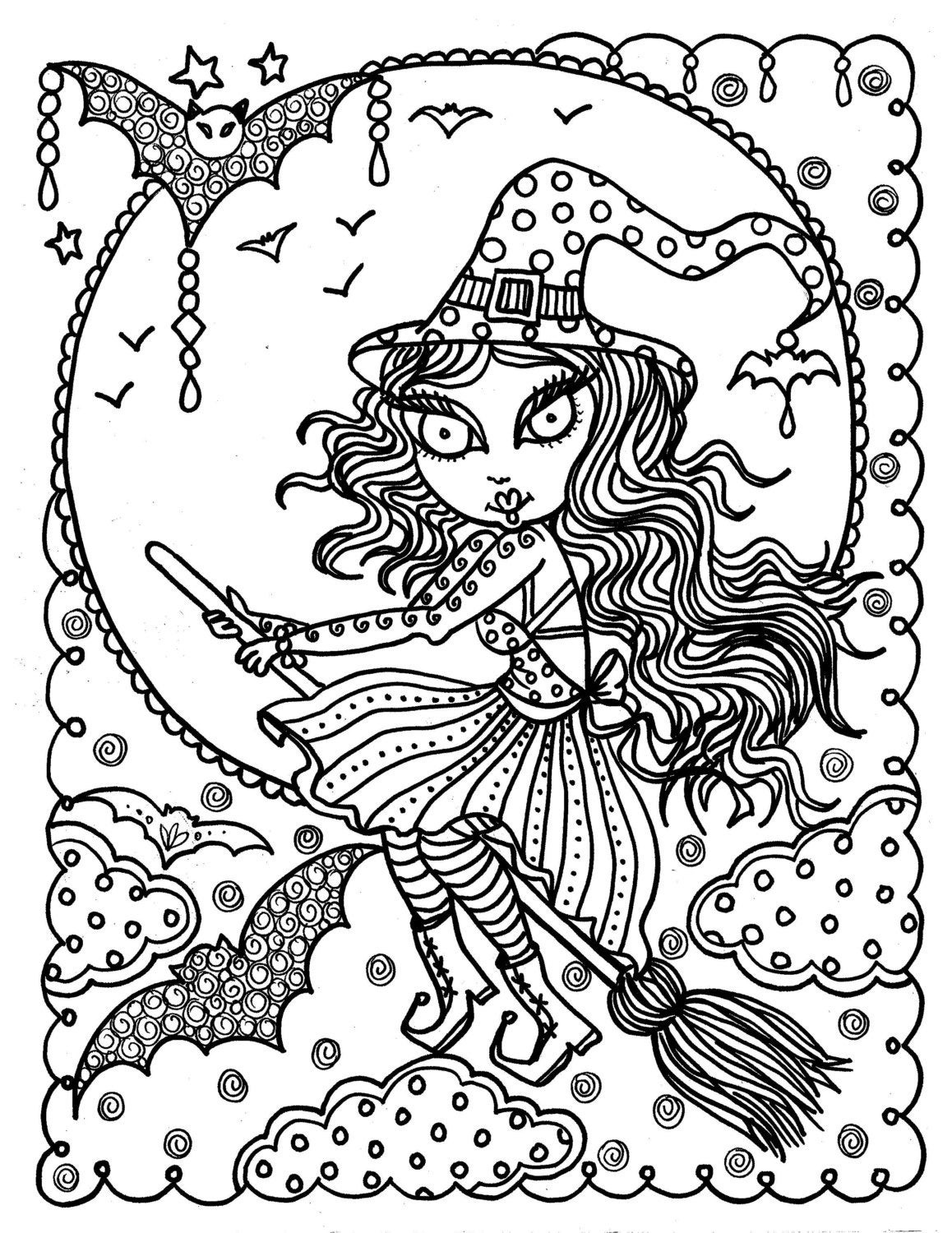 Free Printable Halloween Coloring Pages Adults
 Cute Witch Halloween coloring page Fun Coloring Instant