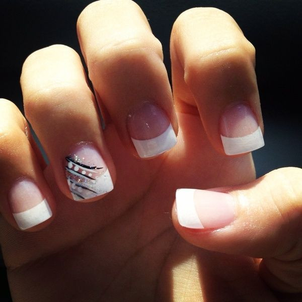 French Tip Nail Designs For Wedding
 French tip acrylics with design on the ring finger