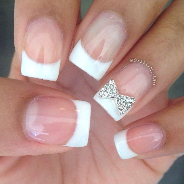 French Tip Nail Designs For Wedding
 Love This French Mani With Diamond Bow Bling Nail Art