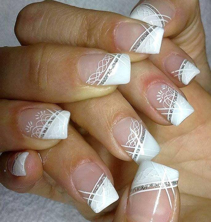 French Tip Nail Designs For Wedding
 White Diagonal French Tip Wedding Nail Art