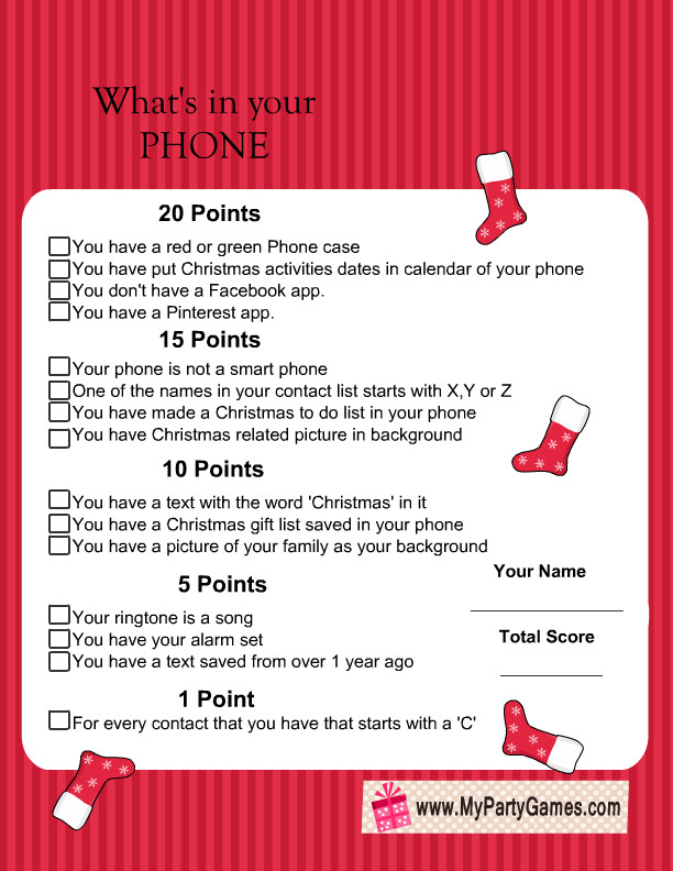 Fun Work Holiday Party Ideas
 Free Printable What s in Your Phone Christmas Game