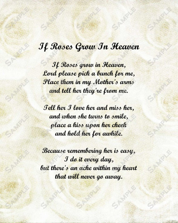 Funeral Quotes For Mother
 Items similar to Memorial Poem for Mother Roses in Heaven