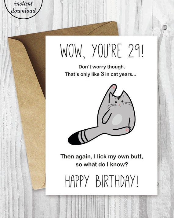 Funny Birthday Cards To Print
 29th Birthday Card Printable Birthday Card Funny Cat