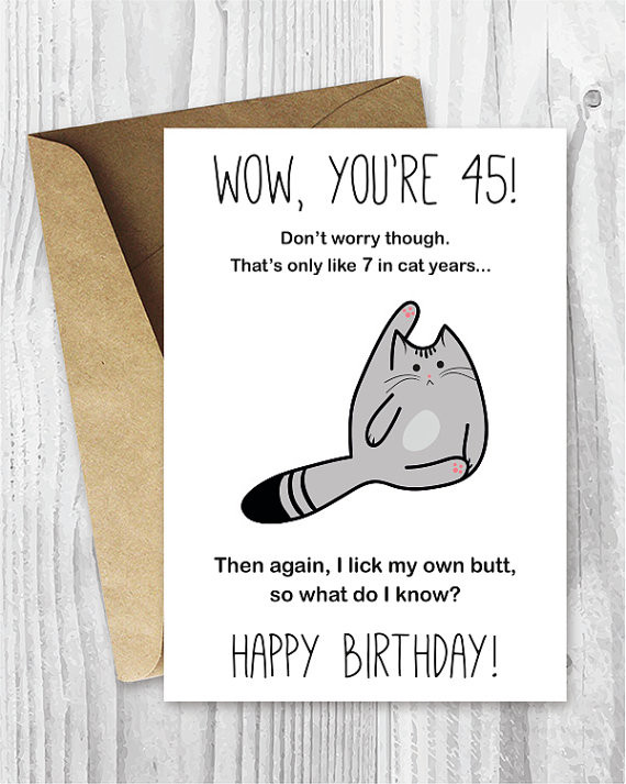 Funny Birthday Cards To Print
 45th Birthday Card Printable Birthday Card Funny Cat