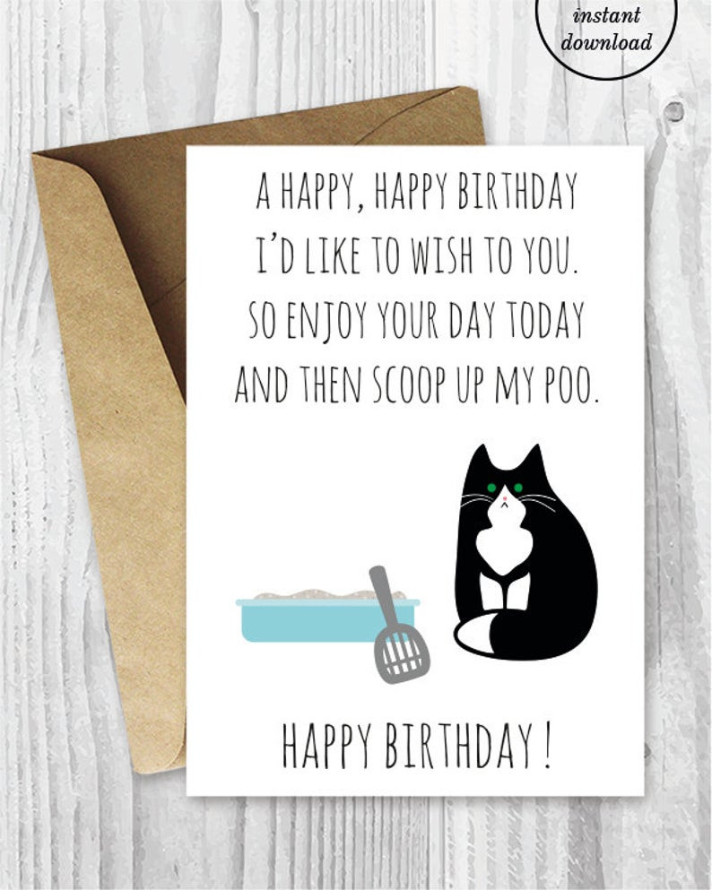 Funny Birthday Cards To Print
 Printable Funny Birthday Cards Black and White Cat Cards