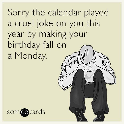 Funny Birthday E Cards
 Sorry the calendar played a cruel joke on you this year by