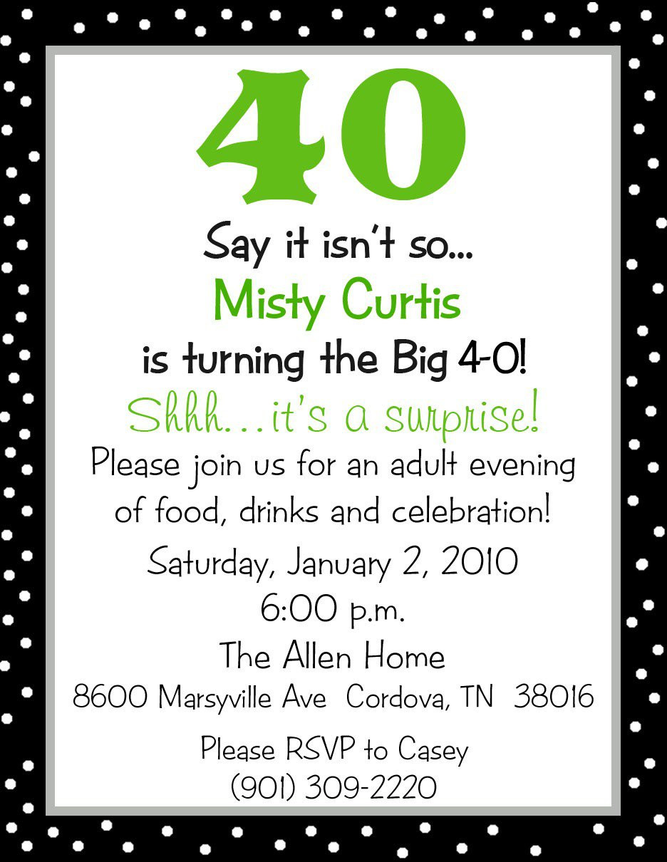 Funny Birthday Party Invitation Wording
 Surprise 40th Birthday Party Invitation Wording