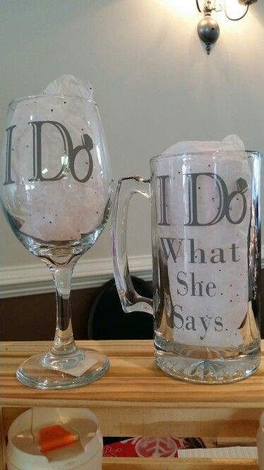 Funny Couple Gift Ideas
 I do and I do what she says Wine glasses funny sayings