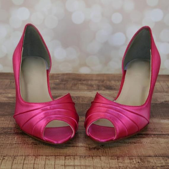 Fuschia Shoes For Wedding
 Custom Wedding Shoes Fuschia Kitten Heel Peep Toe Wedding