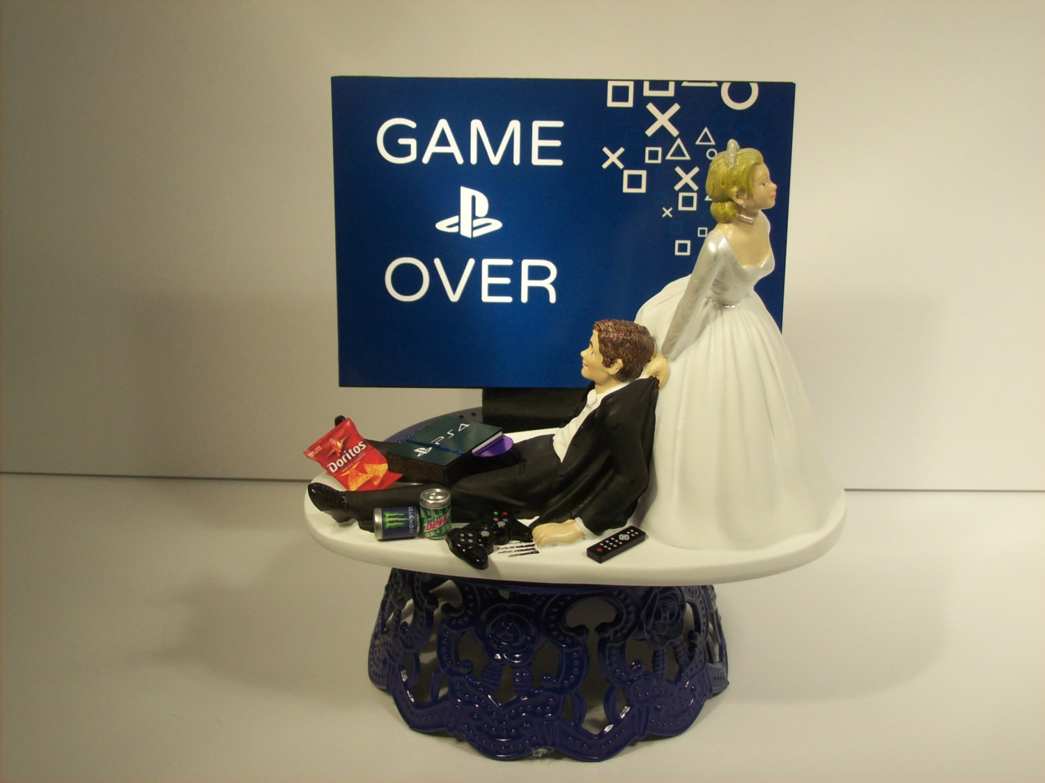 Gamer Wedding Cake Topper
 GAME OVER Bride and Groom PlayStation Funny Wedding by