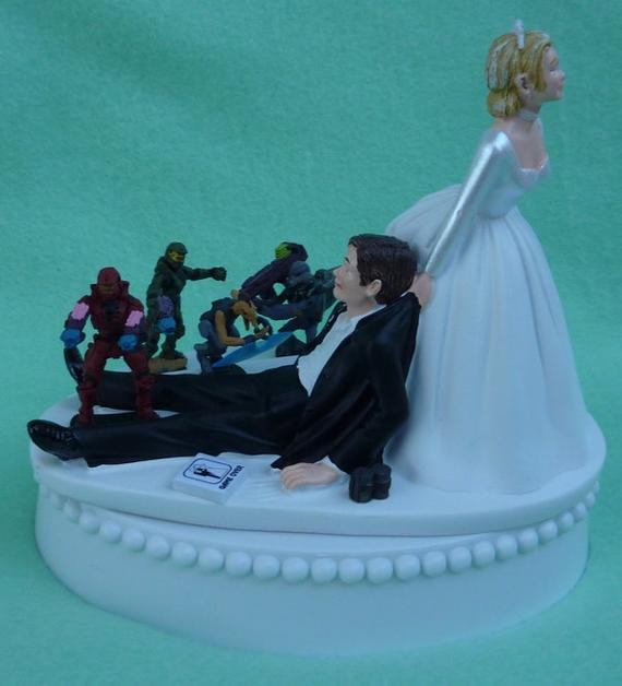 Gamer Wedding Cake Topper
 Wedding Cake Topper Halo Video Game Player Gamer Gaming Themed