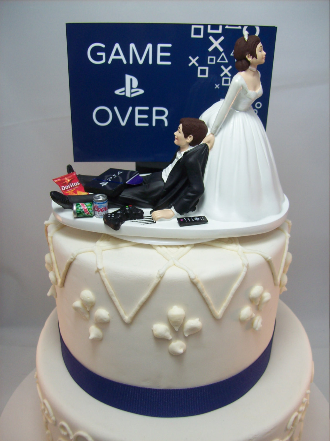 Gamer Wedding Cake Topper
 GAME OVER PlayStation Funny Wedding Cake Topper Video Game