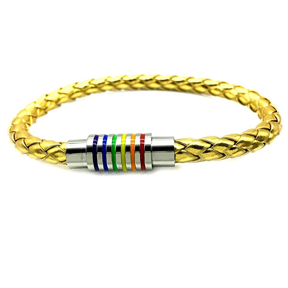 Gay Pride Bracelet
 Aliexpress Buy Golden Leather Rainbow StainlessSteel