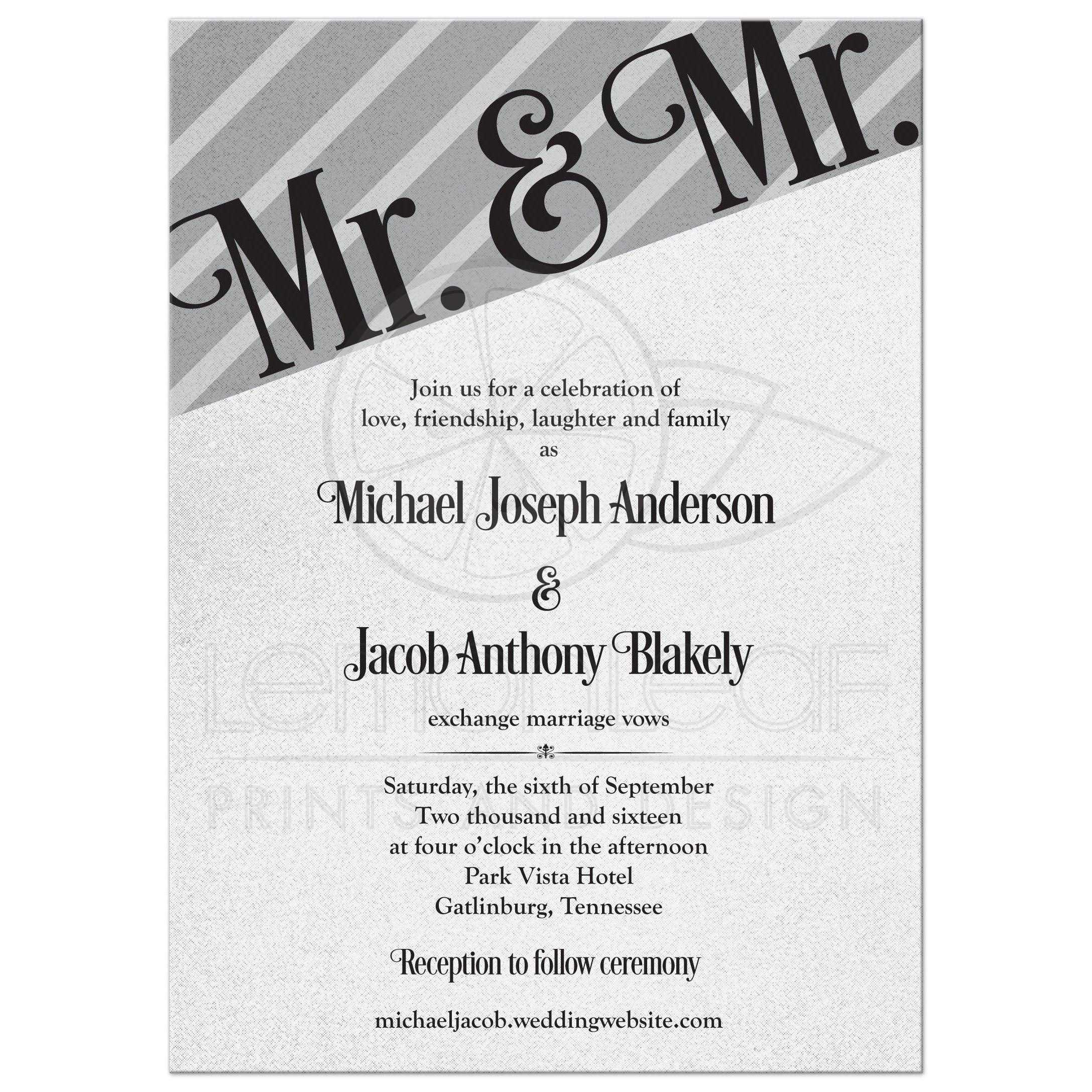 Gay Wedding Invitation Wording
 Gay Wedding Invitation Silver Black Mr and Mr