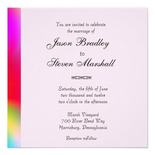 Gay Wedding Invitation Wording
 Rainbow Colors Gay Wedding Invitation 5 25" Square