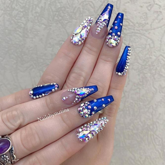 Gel Coffin Nail Designs
 30 Pretty Nail Designs with Diamonds to be Trendy In 2019