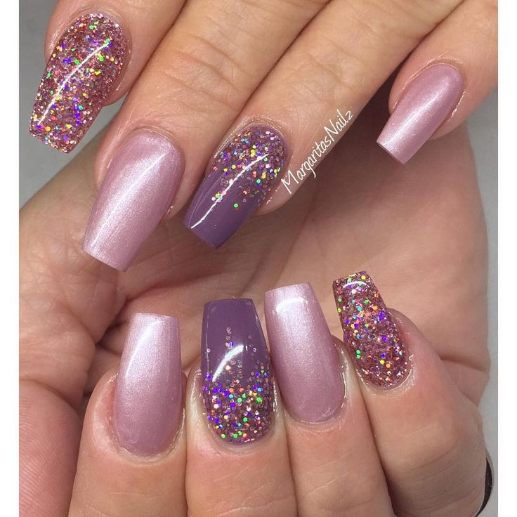 Gel Coffin Nail Designs
 Blush Purple Glitter Square Tip Nails by