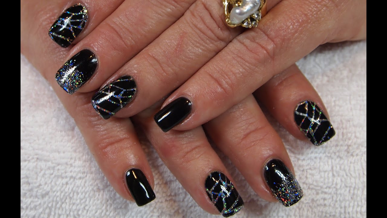 Gel Nail Designs Pictures
 Stunning Black Gel Nails with Holo Silver Glitter