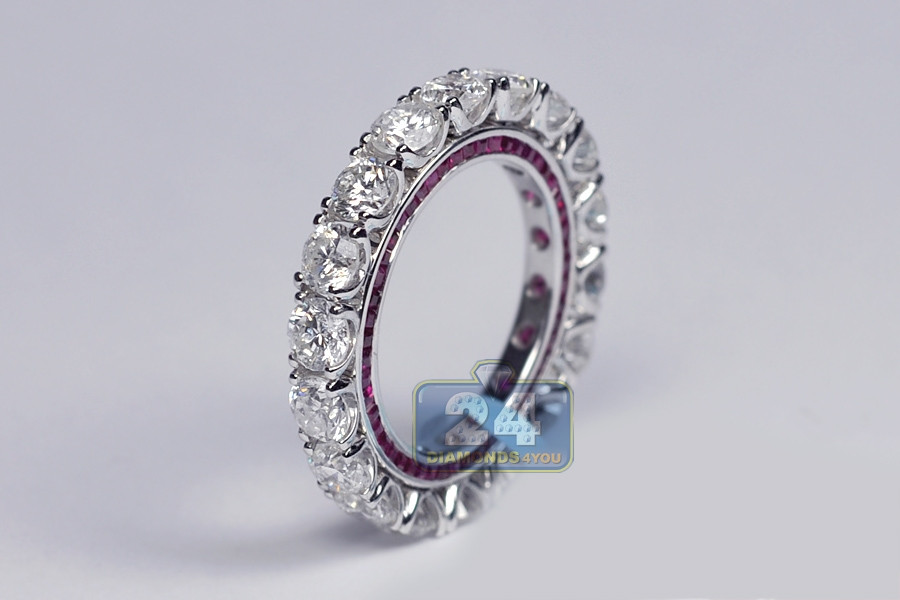 Gemstone Eternity Rings
 Womens Diamond Ruby Gemstone Eternity Ring 18K White Gold