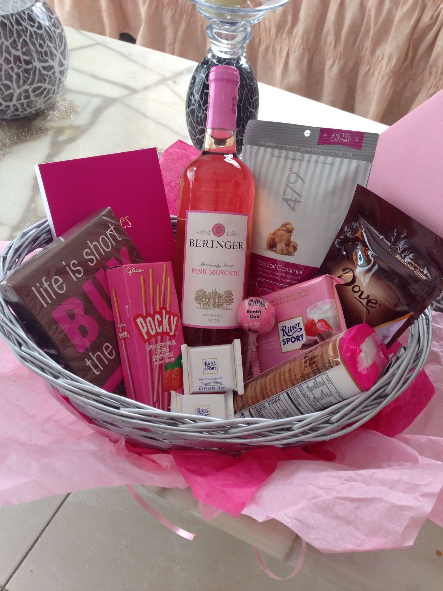 Gift Basket Ideas For Friends
 The best friend basket with pink moscato