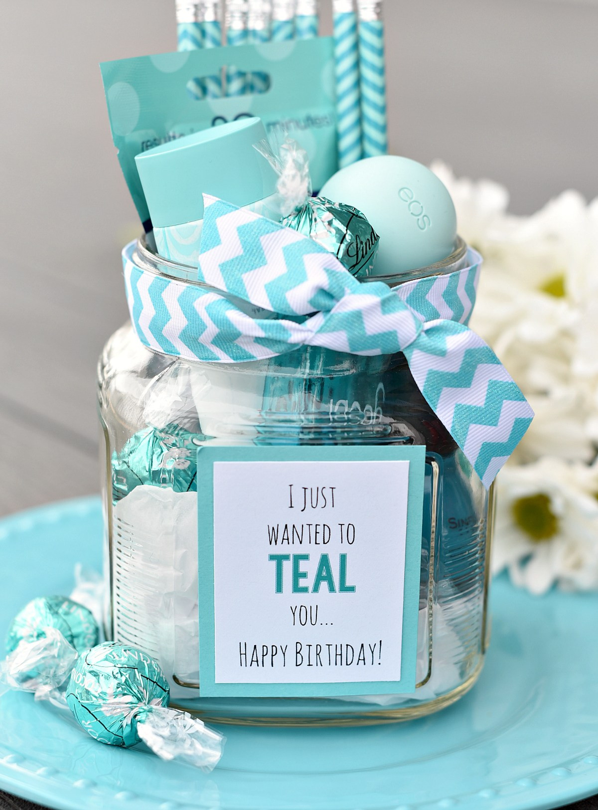 Gift Basket Ideas For Friends
 Teal Birthday Gift Idea for Friends – Fun Squared