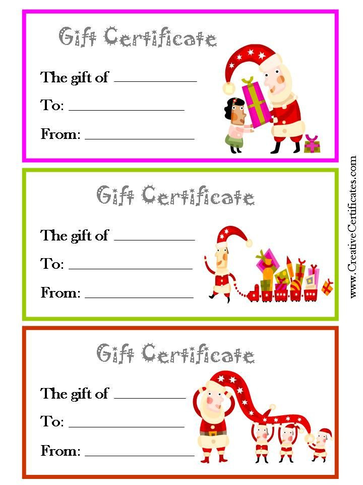 Gift Certificates For Kids
 3 printable Christmas t certificate templates on one