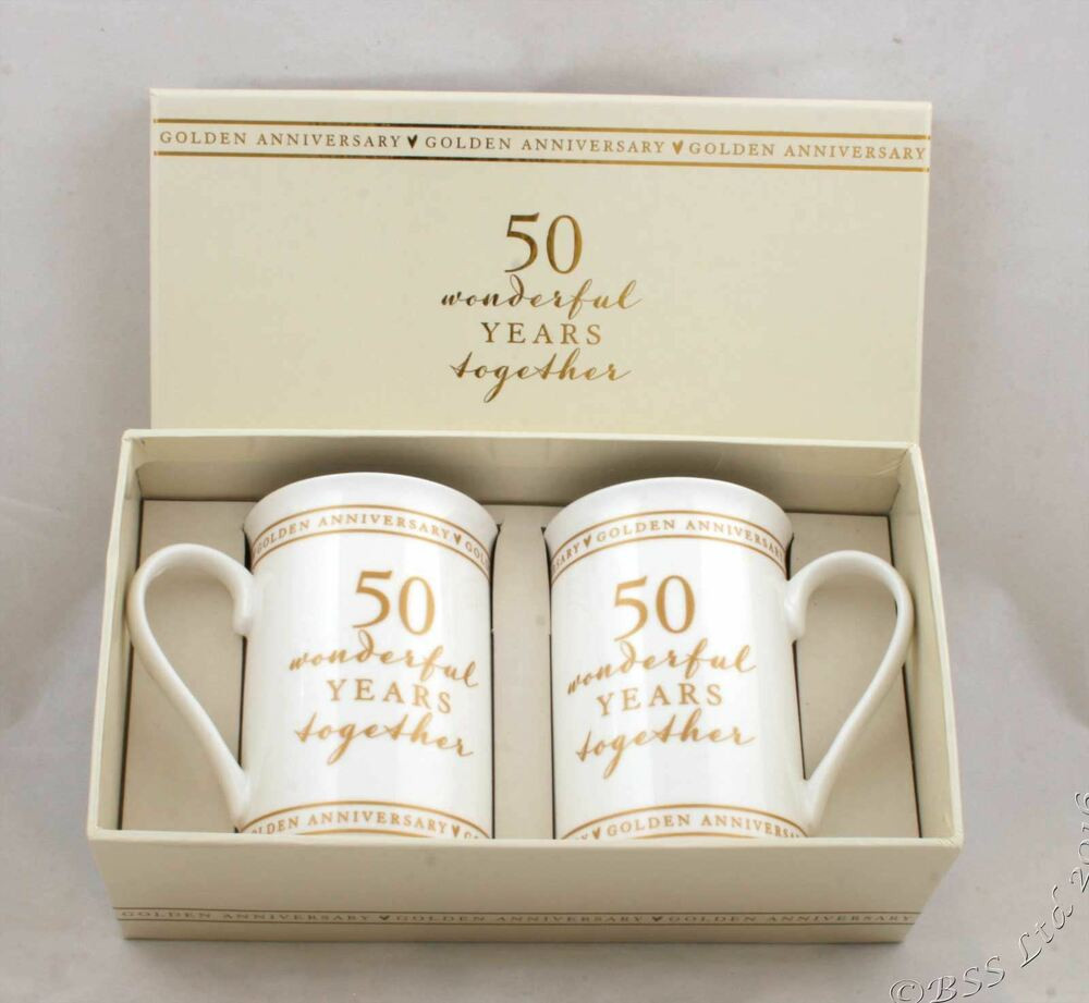 Gift For 50th Wedding Anniversary
 50th Golden Wedding Anniversary pair of Mugs Gift Set
