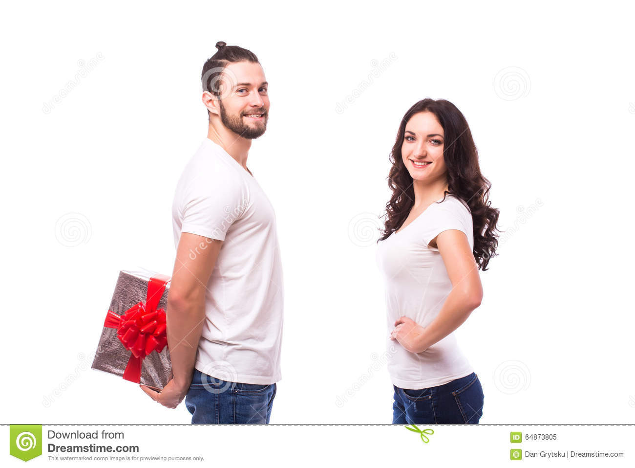 Gift Ideas For Young Couple
 Happy Young Couple With Valentine s Day Present Isolated