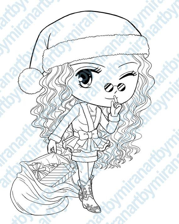 Girls Christmas Coloring Pages
 Christmas Digital Stamp Cute Girl Santa Coloring by artbymiran