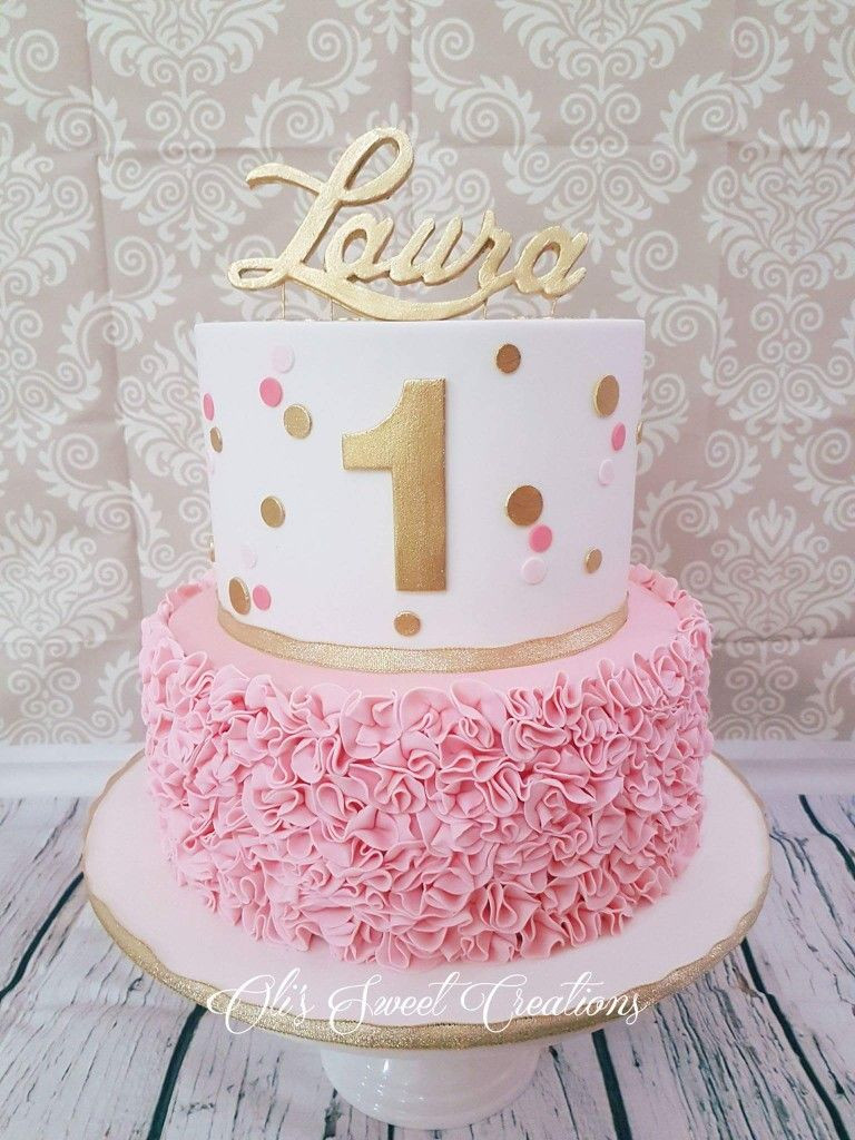 Girls First Birthday Cake
 First birthday cake with pink and gold theme in 2019