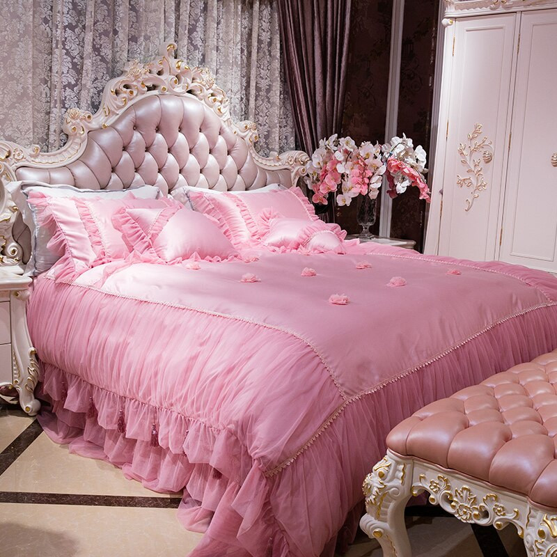 Girls Princess Bedroom Set
 4 6Pcs King queen size princess girls Bedding set luxury