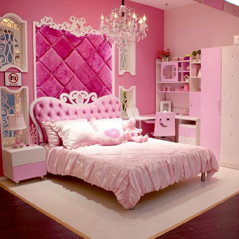Girls Princess Bedroom Set
 European Style MDF Pink Princess Girl 4pcs Bedroom