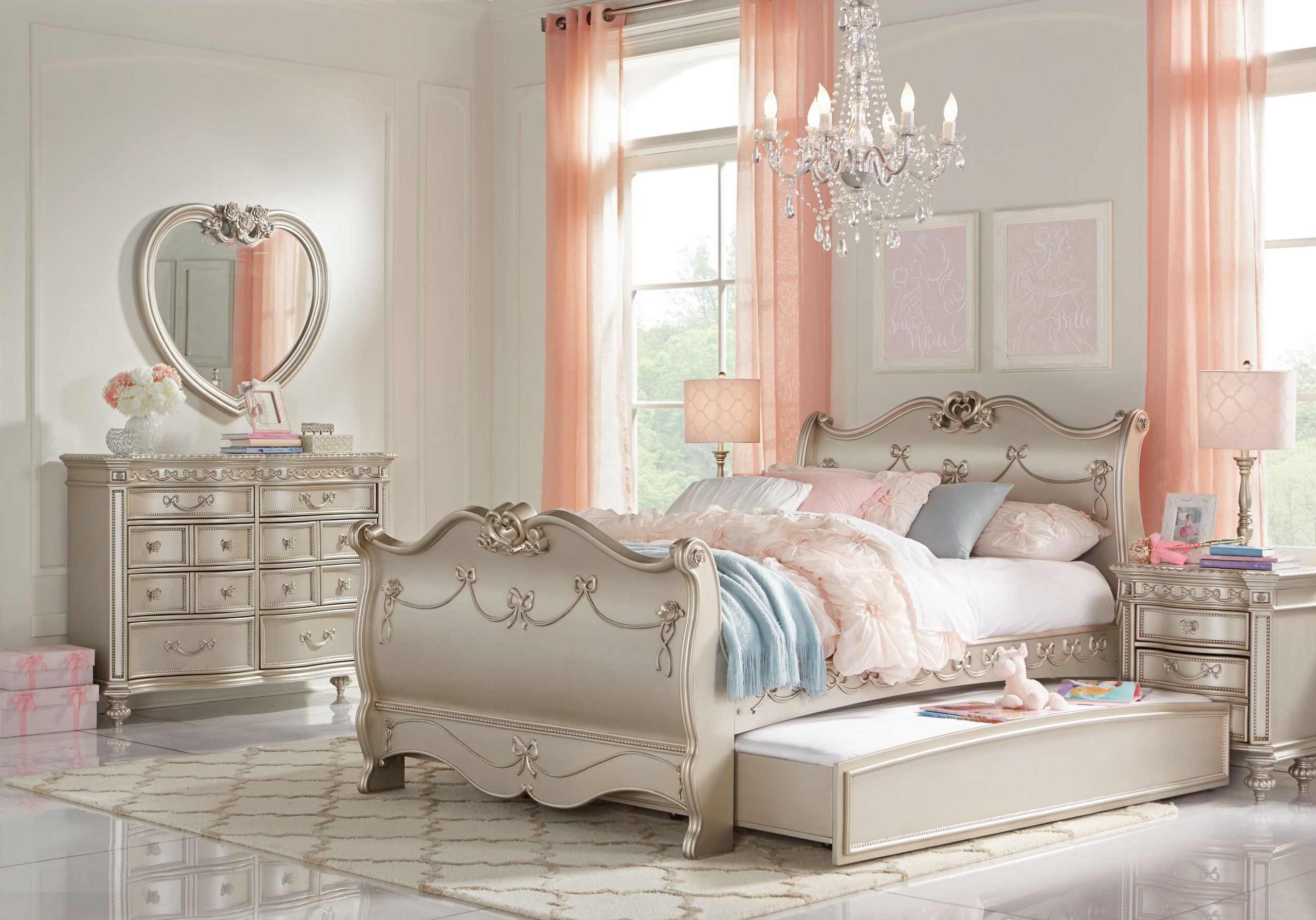 Girls Princess Bedroom Sets
 Disney Princess Silver 6 Pc Twin Sleigh Bedroom Girls