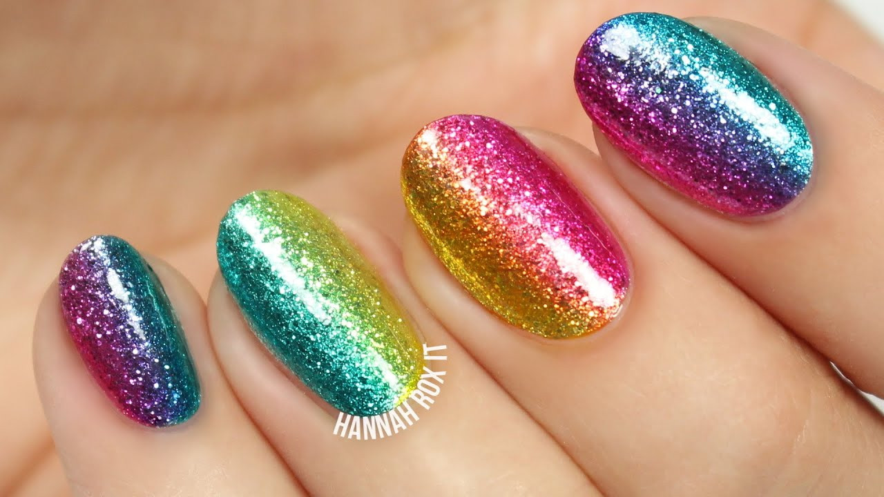 Glitter For Nails
 Easy Rainbow Glitter Nails