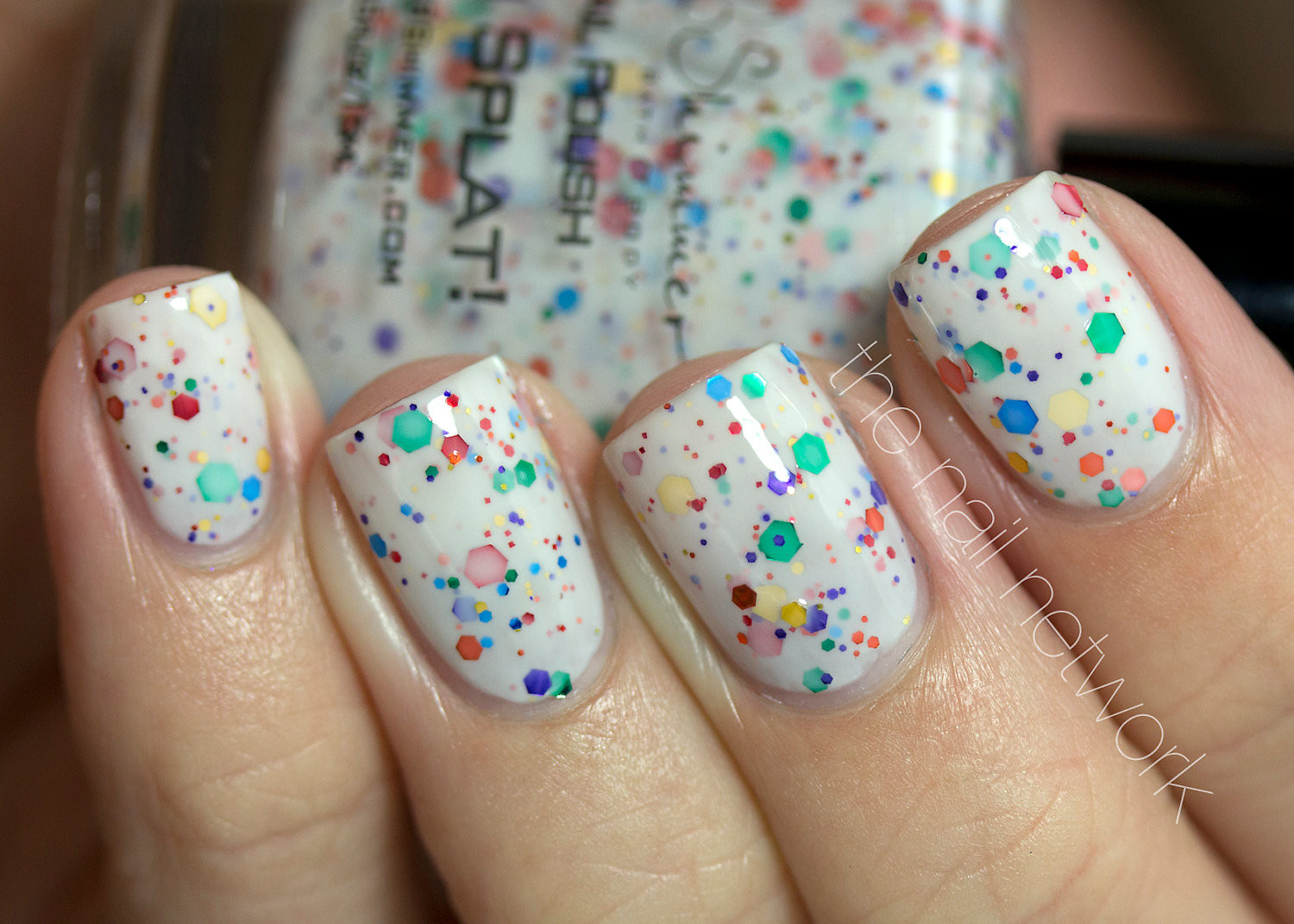 Glitter Nail Colors
 Oh Splat White Glitter Nail Polish with Rainbow by KBShimmer