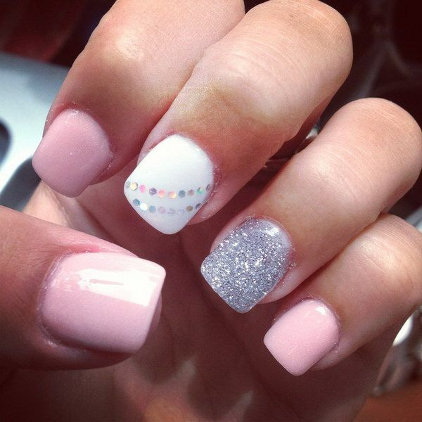 Glitter Nail Designs For Short Nails
 50 Lovely Pink and White Nail Art Designs